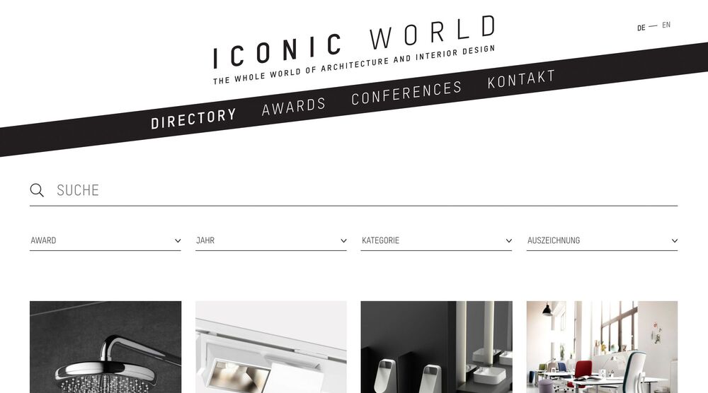Start page of ICONIC WORLD - the presented directory includes all winning projects of the famous ICONIC AWARDS.