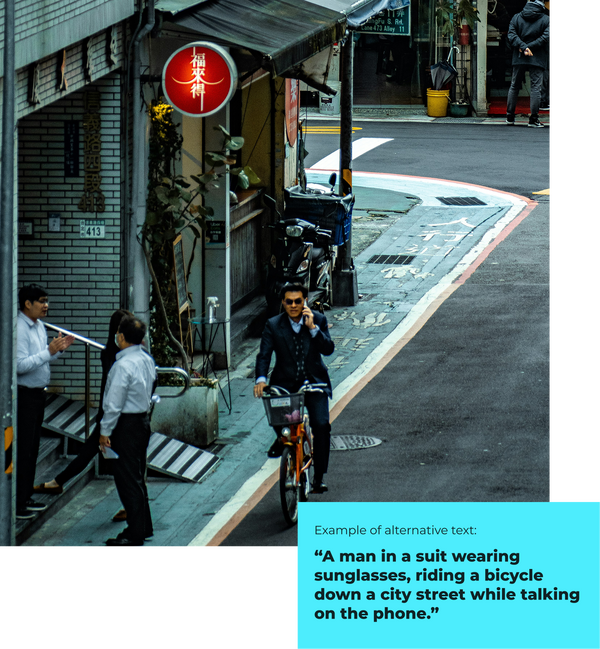 Image showing a photo next to its alt text as an example of accessible image descriptions.