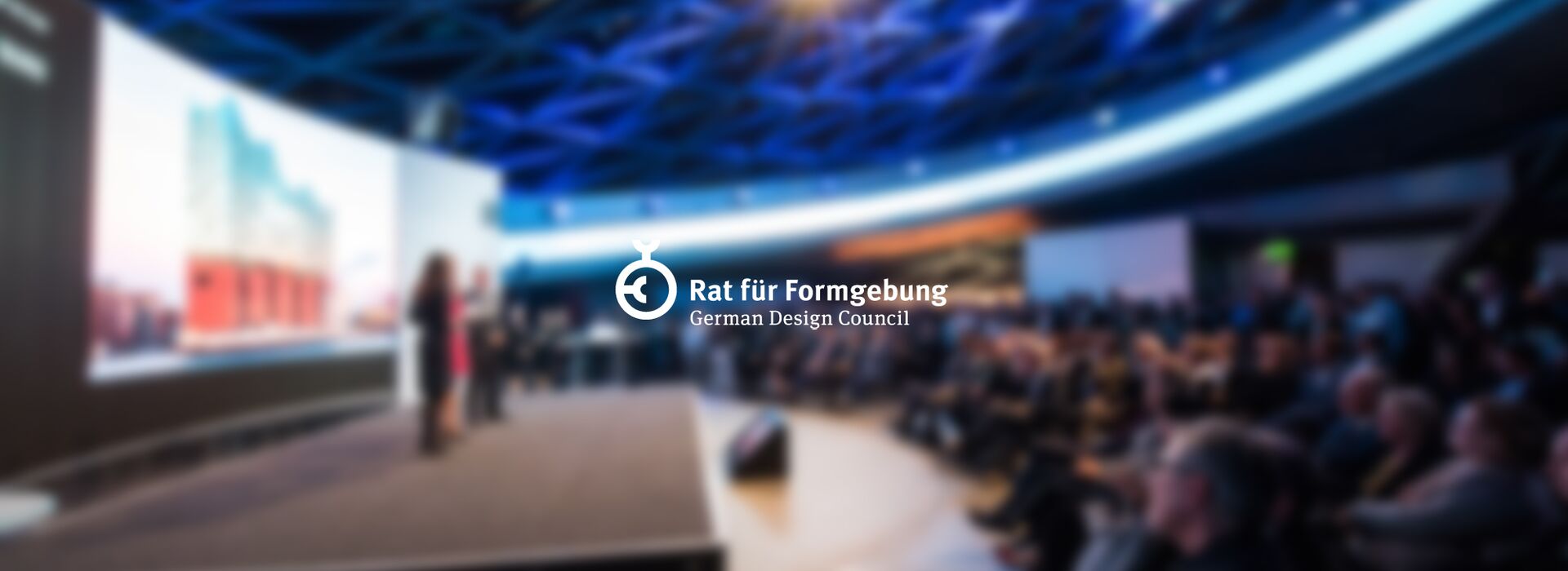 logo of the German Design Council in the header photo of an event
