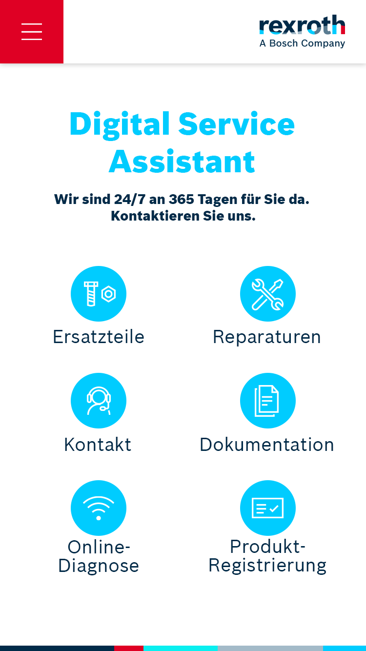 Startscreen of the Digital Service Assistant for our client Bosch Rexroth AG